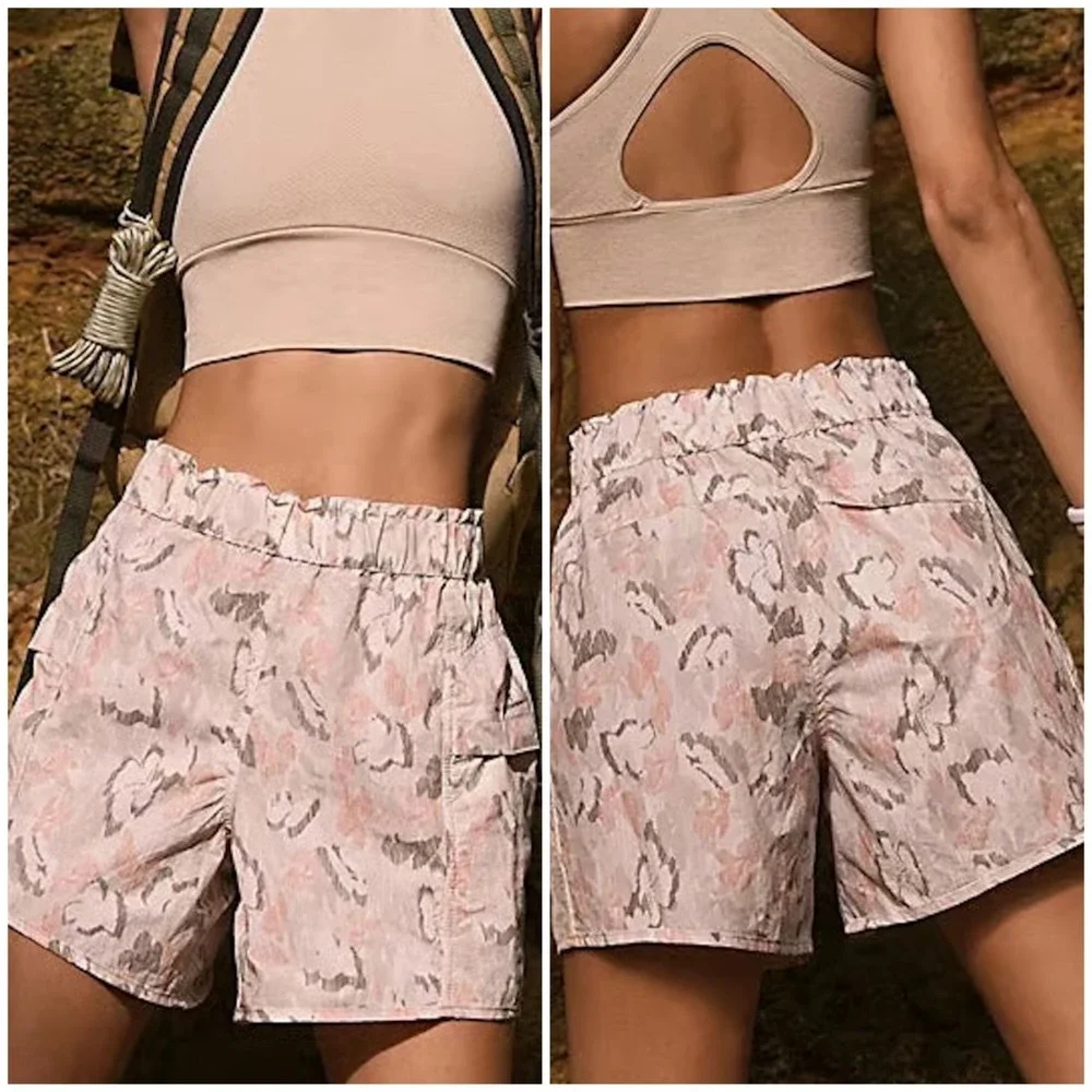 Free People Movement Womens Shorts XS NWT In The‎ Wild Pull On Printed Ivory